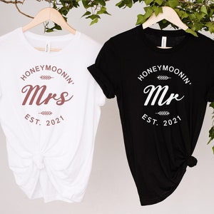 Cute Honeymoon Shirts, Mr Mrs Shirts, Just Married Matching Tshirts, Wife & Husband Shirts, Wedding Engagement Couples Fiance Newlywed Tees