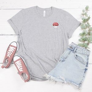 Mushroom Pocket T Shirt, Magic Mushroom Lover Aesthetic Shirt, Cute Mushroom Botanical Tee image 2