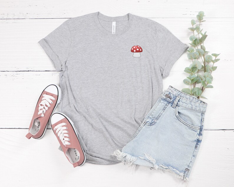 Mushroom Pocket T Shirt, Magic Mushroom Lover Aesthetic Shirt, Cute Mushroom Botanical Tee image 2