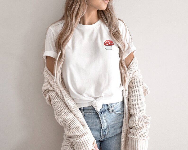 Mushroom Pocket T Shirt, Magic Mushroom Lover Aesthetic Shirt, Cute Mushroom Botanical Tee image 1