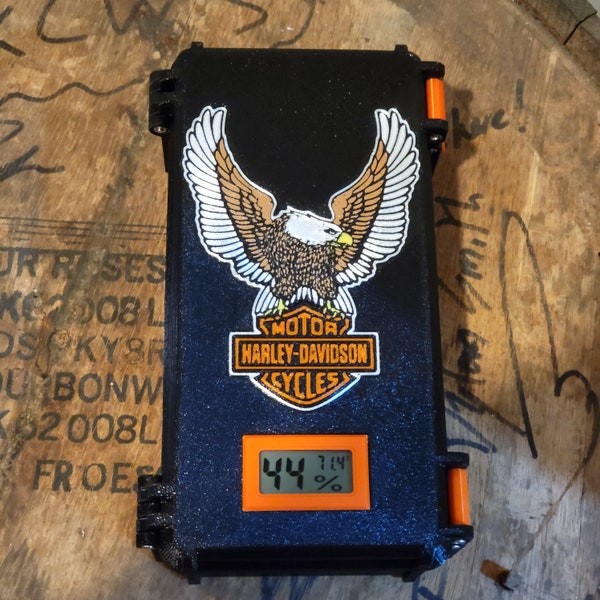 Harley Davidson Customized Cigar Case with Humidity / Temp sensor (holds 10 to 12 cigars)