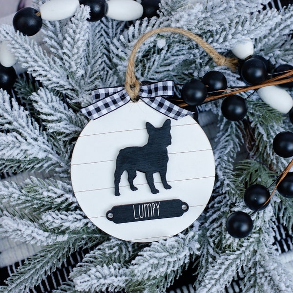 Farmhouse Christmas Ornament Frenchie Dog | Gift for Dog Owner | Dog Christmas Ornament | Modern Farmhouse Decor | French Bulldog |