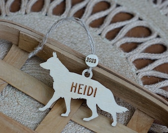 Adorno navideño de pastor alemán de silueta simple / Regalo para amantes de los perros / Adorno personalizado para mascotas / Adorno navideño para perros / Regalos para perros /