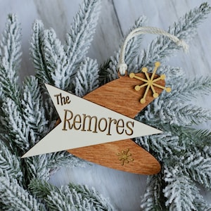 Personalized Midcentury Modern Christmas Ornament | Woodgrain and Cream | Mid-Century Modern Ornament | Vintage style Christmas Ornament |
