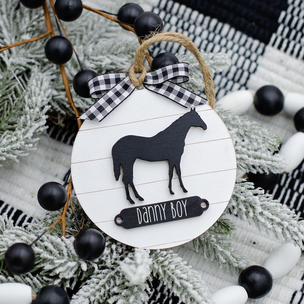 Horse Farmhouse Christmas Ornament | Gift for Horse Lover | Horse Christmas Ornament | Modern Farmhouse Decor | Personalized Gift |