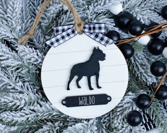 Farmhouse Christmas Ornament Pit Bull | Gift for Dog Owner | Dog Christmas Ornament | Modern Farmhouse Decor | Dog Mom Gift |