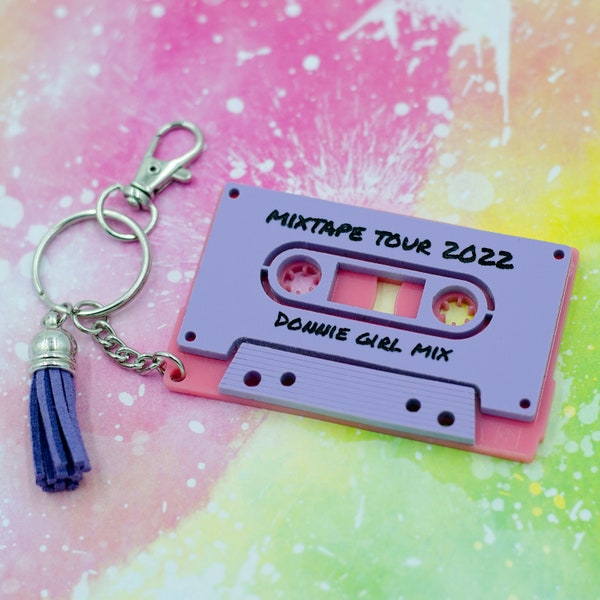 Llavero de Blockhead con mixtape en rosa pastel y morado / Llavero de boy band / Regalos para Blockheads