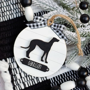 Greyhound Farmhouse Christmas Ornament | Gift for Dog Owner | Dog Christmas Ornament | Modern Farmhouse Decor | Greyhound Gift |