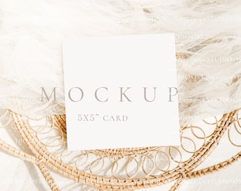 5x5 card mockup Square card mockup Boho Wedding invitation mockup Greeting card mockup Wedding stationery mockup Minimalist mockup