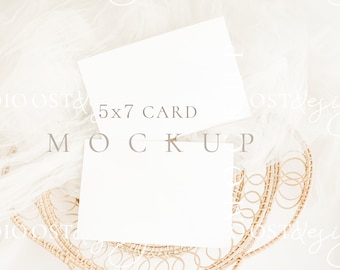 5x7 Double card mockup Wedding invitation mockup Boho Wedding stationery mockup Greeting card mockup Minimalist mockup  baby shower mockup