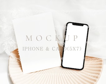 5x7 card iphone mockup Boho wedding stationery mockup Wedding invitation mockup Greeting card phone mockup save the date invitation mockup