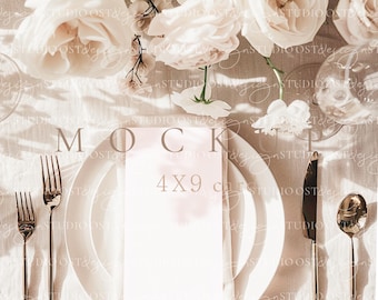 Wedding Menu Card Mockup Event Menu Card Mockup Elegant Wedding Table Menu Mockup 4x9" Card Mockup Invitation Menu Mockup