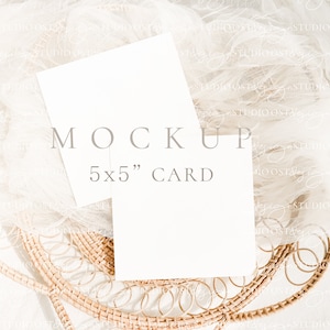 5x5 Dubbele kaart mockup Vierkante kaart mockup Boho Bruiloft uitnodiging mockup Wenskaart mockup Bruiloft briefpapier mockup Minimalistische mockup