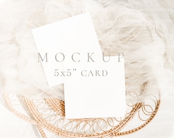 5x5 Double card mockup Square card mockup Boho Wedding invitation mockup Greeting card mockup Wedding stationery mockup Minimalist mockup