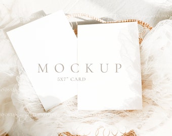 5x7 Double card mockup Wedding invitation mockup Boho Wedding stationery mockup Greeting card mockup Minimalist mockup  baby shower mockup