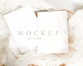 5x7 Double card mockup Wedding invitation mockup Boho Wedding stationery mockup Greeting card mockup Minimalist mockup  baby shower mockup