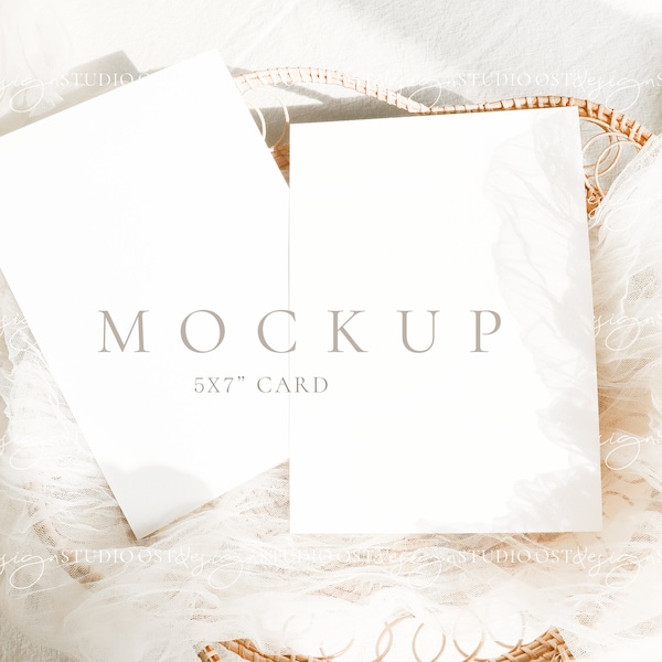 5x7 Double card mockup Wedding invitation mockup Boho Wedding stationery mockup Greeting card mockup Minimalist mockup  baby shower mockup