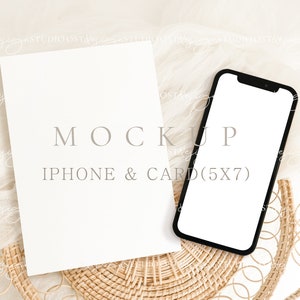 13x18 Karte Iphone Mockup Boho Hochzeit Mockup Hochzeitseinladung Mockup Grußkarte Handy Mockup Save the Date Einladung Mockup