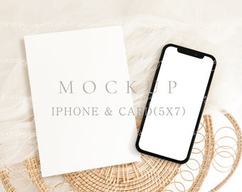 5x7 card iphone mockup Boho wedding stationery mockup Wedding invitation mockup Greeting card phone mockup save the date invitation mockup