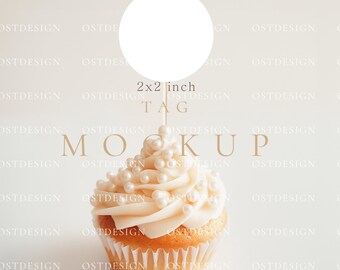 Cupcake topper mockup Valentine's Day cupcake mockup Favor tag mockup Elegant cupcake topper mockup 2x2 inch round tag mockup