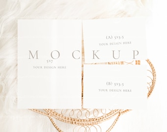 Boho greeting card set mockup Minimalist Wedding invitation mockup Wedding stationery mockup save the date invitation mockup RSVP & Detail