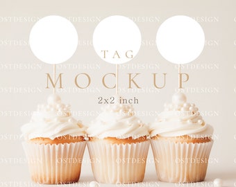Cupcake toppers mockup Valentine's Day cupcake mockup Favor tag mockup Elegant cupcake toppers mockup 2x2 inch round tag mockup