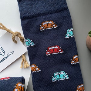 Car Men Socks | Classic Retro Premium Super Cotton | Stylish Cute Funny Design | Gift for Him Dad Father Grandad Son Boyfriend Birthday