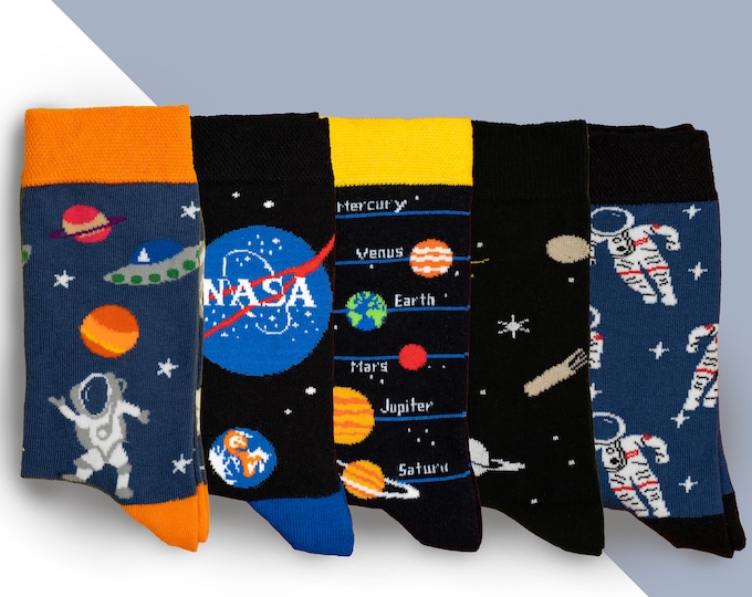Space Planets Funny Socks | Astronaut NASA Galaxy Cosmic Odd Present | Comfy Cotton | Gifts for Her Him Christmas Xmas Birthday Daughter Son