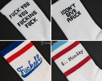 Slogan White Sport Socks | Casual Unisex Man Lady Novelty Funky Socks | Gift for him her dad father boyfriend girlfriend birthday Men Unisex