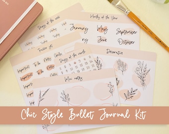 Chic Style Bullet Journal Kit, Undated Planner Stickers, Abstract Shapes Background Weekdays, Months of the Year, Decorative & Functional.