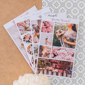 Folhas de adesivos FLOWER BOUQUET, adesivos para planejadores com temas florais, adesivos decorativos com fotos para bullet journal e scrapbook.