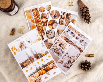 May include: Four sheets of stickers with a fall theme. The stickers feature images of pumpkins, leaves, coffee, and other fall-themed imagery. The stickers are labeled "Cozy Autumn".
