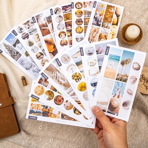 Maandelijkse themastickervellen, van januari tot december, seizoensstickers voor tijdschriften en planners, jaar in stickers, maandelijkse stickerbundel