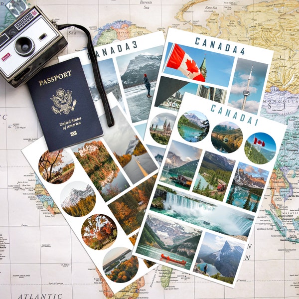 Canada reisstickers, Canadese stickers, Canada stickervel, reisdagboek plakboek - perfect cadeau voor reisliefhebbers