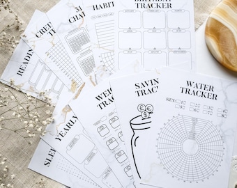A5 Stick-in Page | Habit Tracker, Period Tracker, Reading Log, Savings Tracker, Sleep Tracker, Year in Pixels | Bullet Journal Stickers