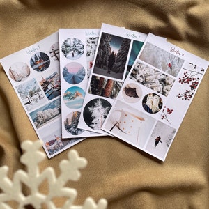 Folhas de adesivos para diário de marcadores de INVERNO, adesivos sazonais para planejamento de inverno e Natal, adesivos aconchegantes de inverno - 4 opções disponíveis.