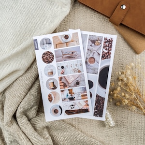 Pegatinas estéticas de café, pegatinas para amantes del café, pegatinas acogedoras de café, pegatinas con temática de café, paleta marrón y beige, pegatinas de Coffee Dreams