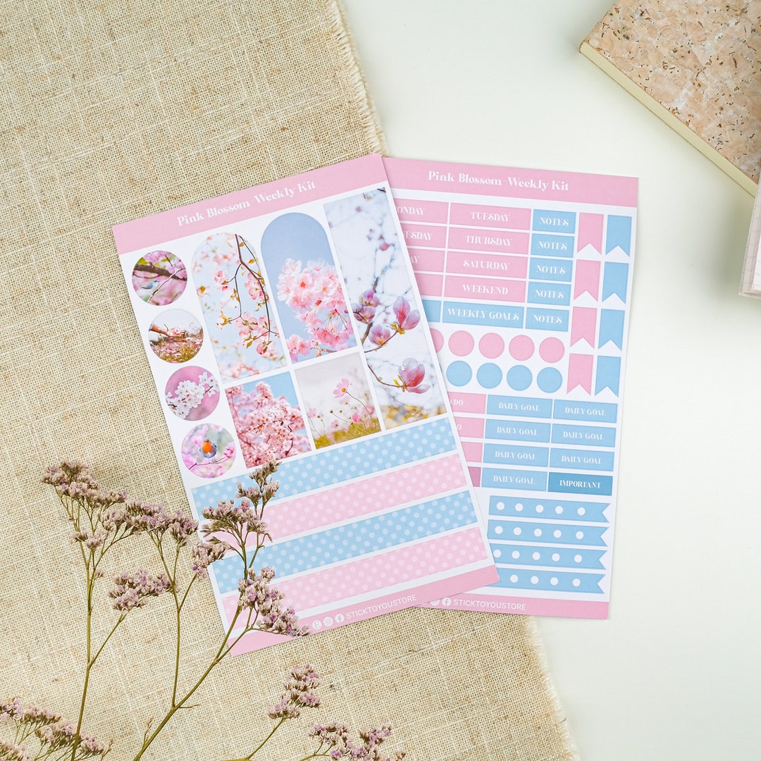 Weekly Stickers Kit - Pink Blossom, Floral Planner Stickers, Spring ...