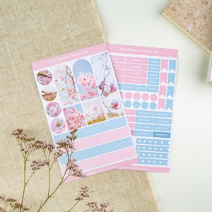 Kit d'autocollants hebdomadaires - Fleur rose, autocollants d'agenda floral, autocollants de journal de printemps, kit de bullet journal pour débutants.