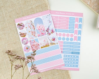 Weekly Stickers Kit - Pink Blossom, Floral Planner Stickers, Spring Journal Stickers, Bullet Journal Kit for Beginners.