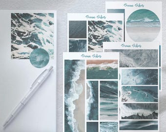 Ocean Vibes Sticker Sheet: Sea Water Wave Scenery, Bujo Scrapbooking