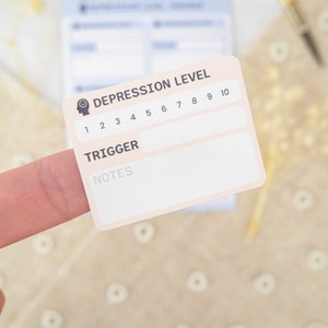 Pegatinas de seguimiento del nivel de depresión, pegatinas de salud mental, sentimientos y síntomas, seguimiento del bienestar.