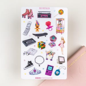 90s Nostalgia Stickers, Throwback Stickers, Pop Culture Stickers, 1990s Stickers, Vintage Stickers, 90s Sticker Sheet for Scrapbooking