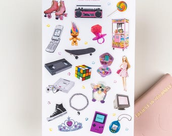 Pegatinas de los 90 / Hoja de pegatinas de cultura pop para bullet journals y agendas / Pegatinas de nostalgia y retro