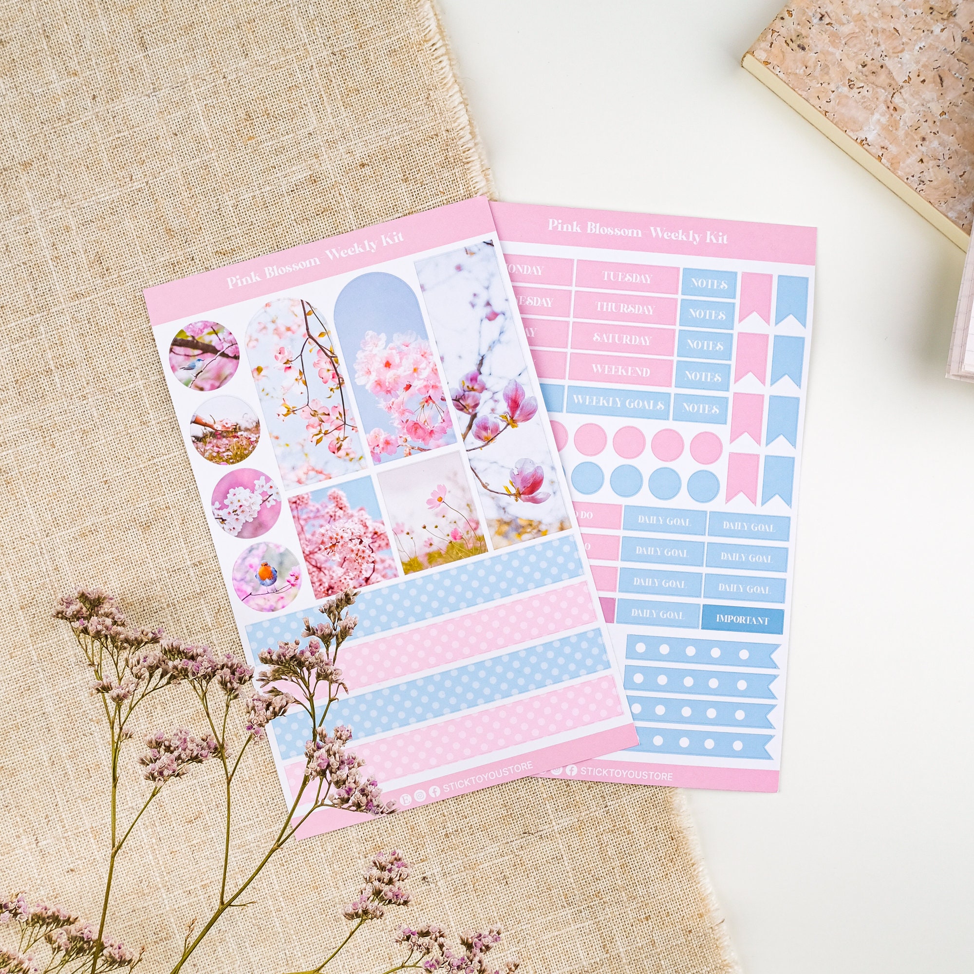 Weekly Stickers Kit - Pink Blossom, Floral Planner Stickers, Spring ...
