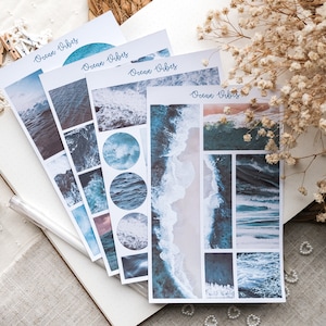 OCEAN Vibes-stickervel voor Bullet Journal, stickers zeewatergolf landschap, stickers zomer natuur, Bujo-scrapbookingstickers.