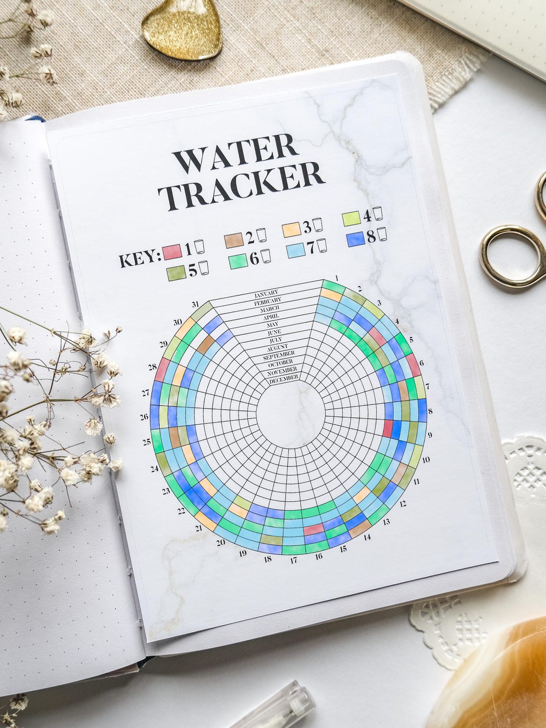 Yearly Water Tracker Sticker for A5 Journal | Hydration Tracker Stick ...