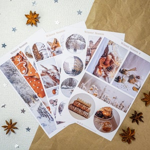 Gezellige winterstickers, Winter Wonderland, seizoensstickers, winterstickervel voor dagboek en planning