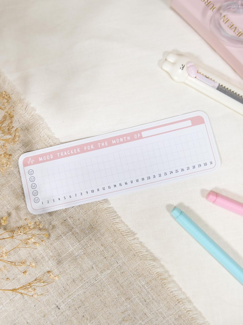 Pegatina de seguimiento mensual del estado de ánimo / Seguimiento diario del estado de ánimo y las emociones para bullet journals y planificadores / Pegatina de registro del estado de ánimo 1 MONTH (PINK)