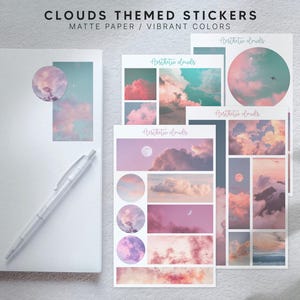 Stickervel PASTEL CLOUD, aquarel lucht- en maanstickers, dromerige pastelkleurige lucht, decoratieve stickers voor Bullet Journaling en planning